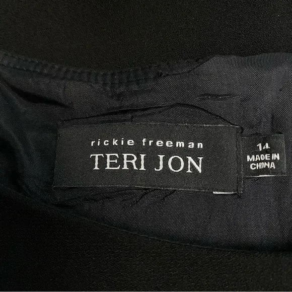 Rickie Freeman Teri John 14 Black w/ Gray Puffy Short Sleeve Retro Mini Dress